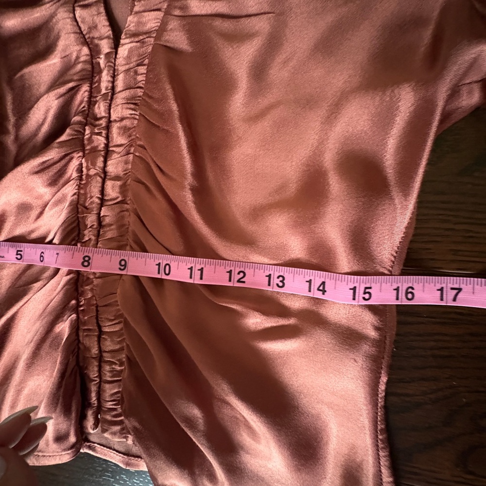 Elegant Satin Ruched Blouse - Rust - Picture 6 of 6